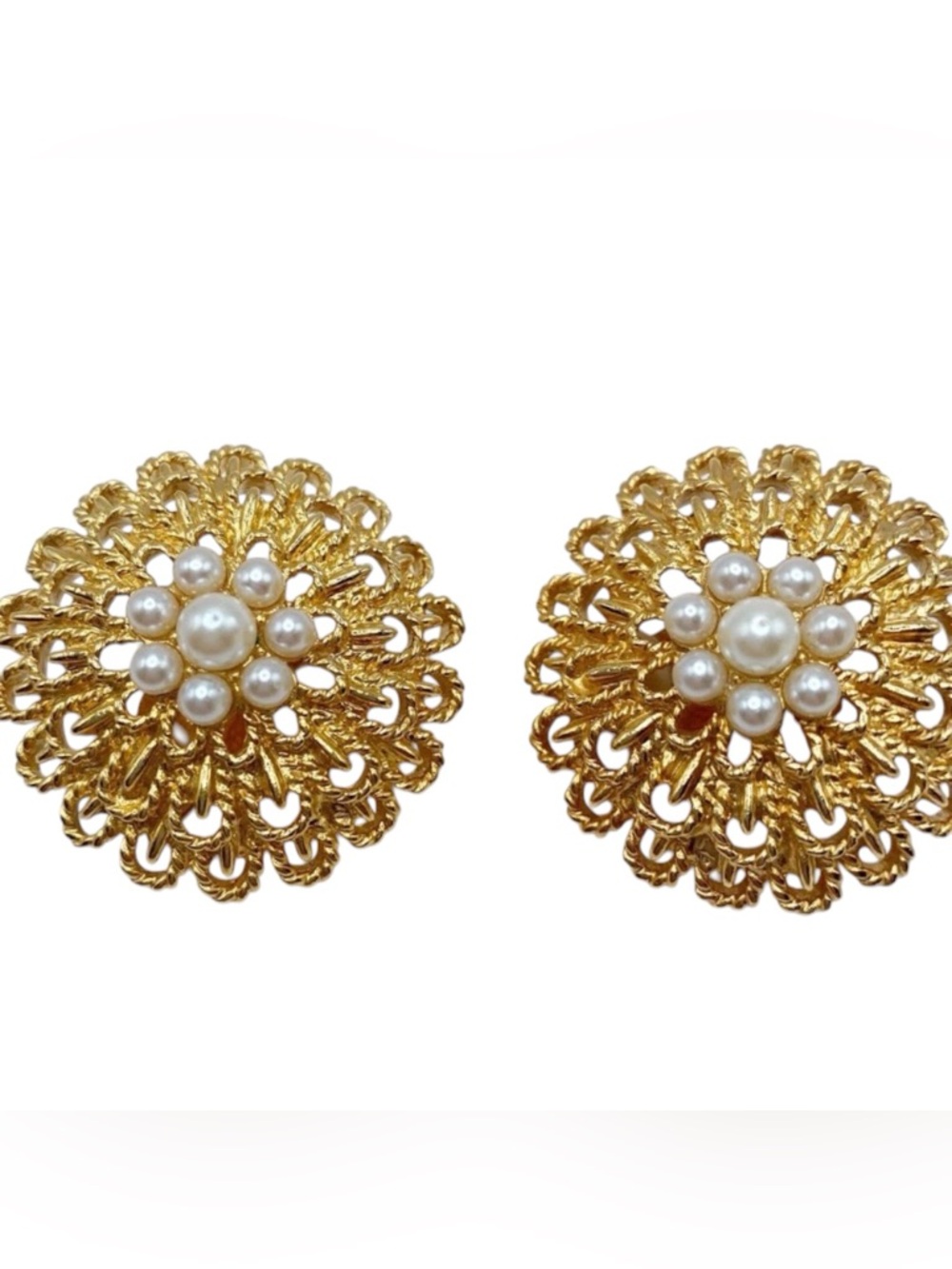 Avon Gold Tone Floral Faux Pearl Earrings & Vintage Faux Pearl Necklace